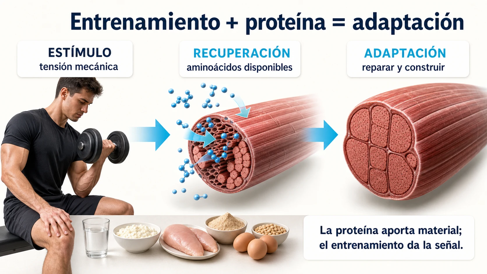 Entrenamiento y proteína como señal recuperación y adaptación muscular