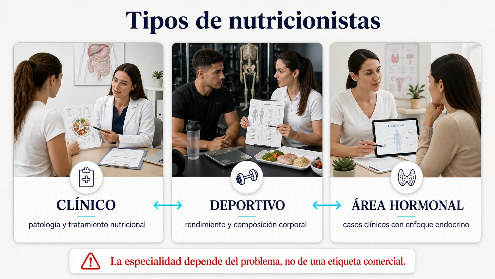Tipos de nutricionistas clínico deportivo y especializado en área hormonal