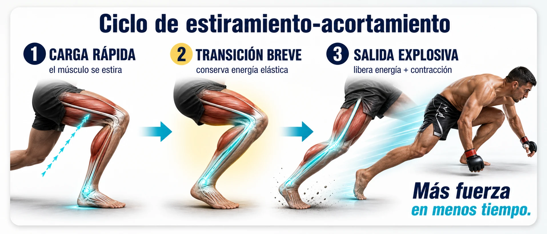 Ciclo de estiramiento acortamiento con carga rápida transición breve y salida explosiva