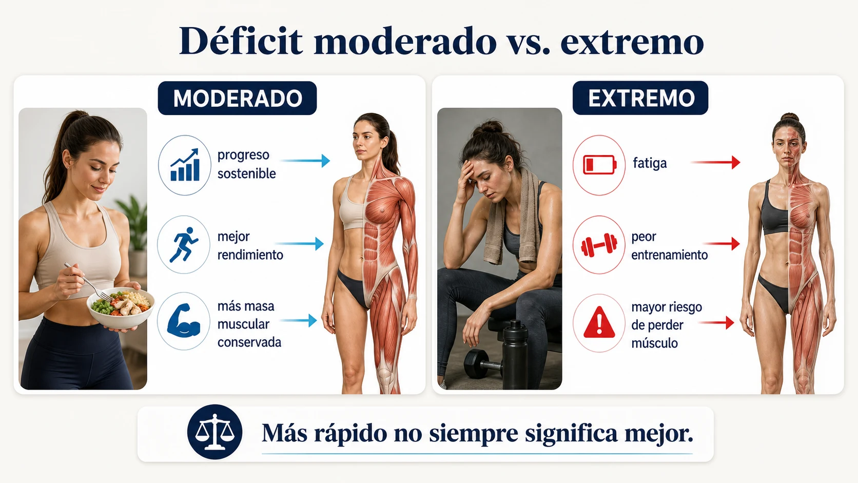 Comparación entre déficit calórico moderado y extremo