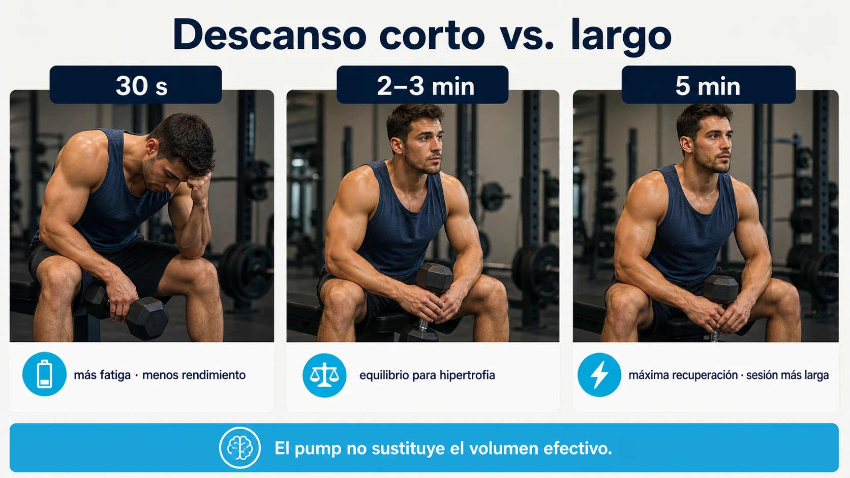 Descansos cortos y largos para hipertrofia
