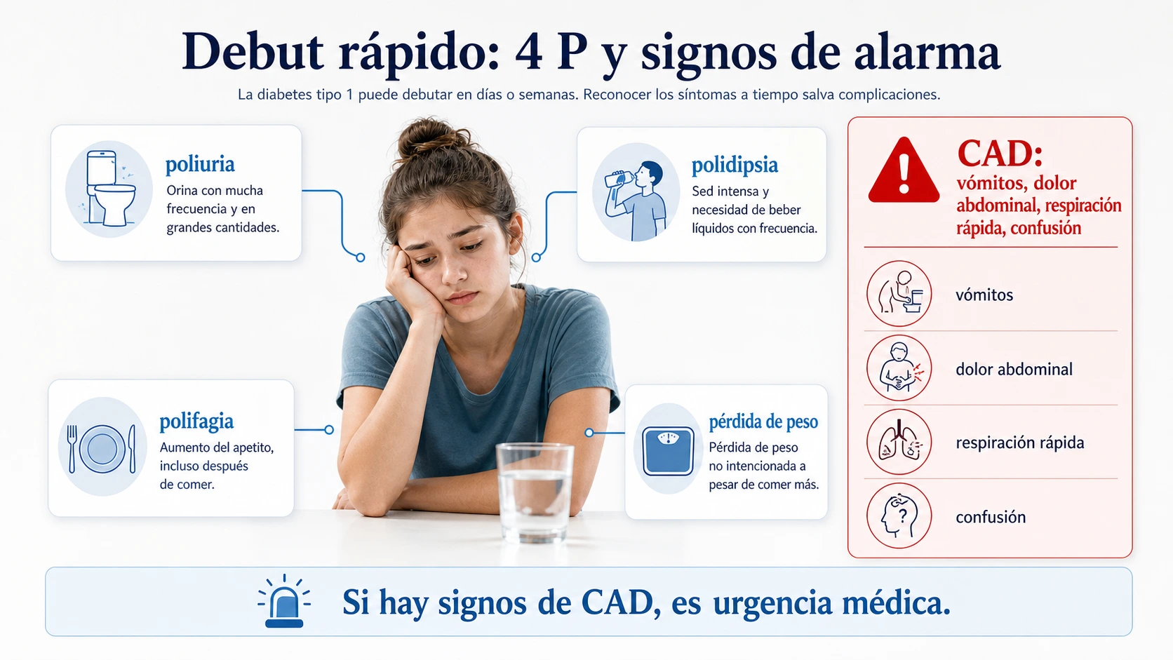 Sintomas de diabetes tipo 1 con poliuria polidipsia polifagia perdida de peso y signos de cetoacidosis diabetica