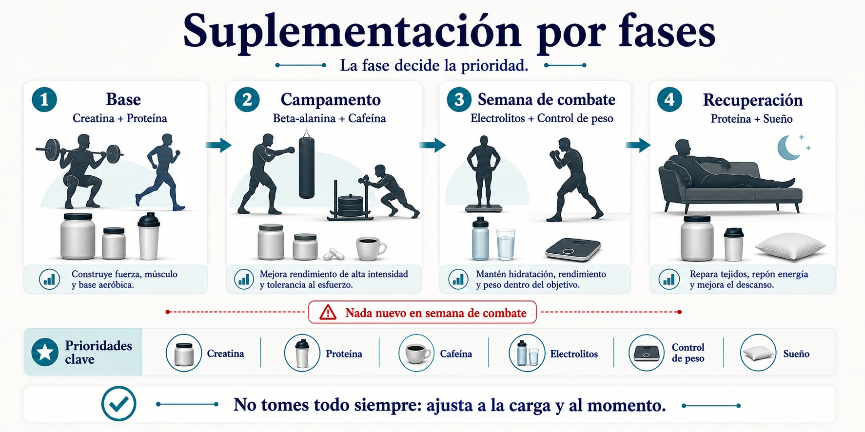 Suplementación por fases en MMA con base campamento semana de combate y recuperación