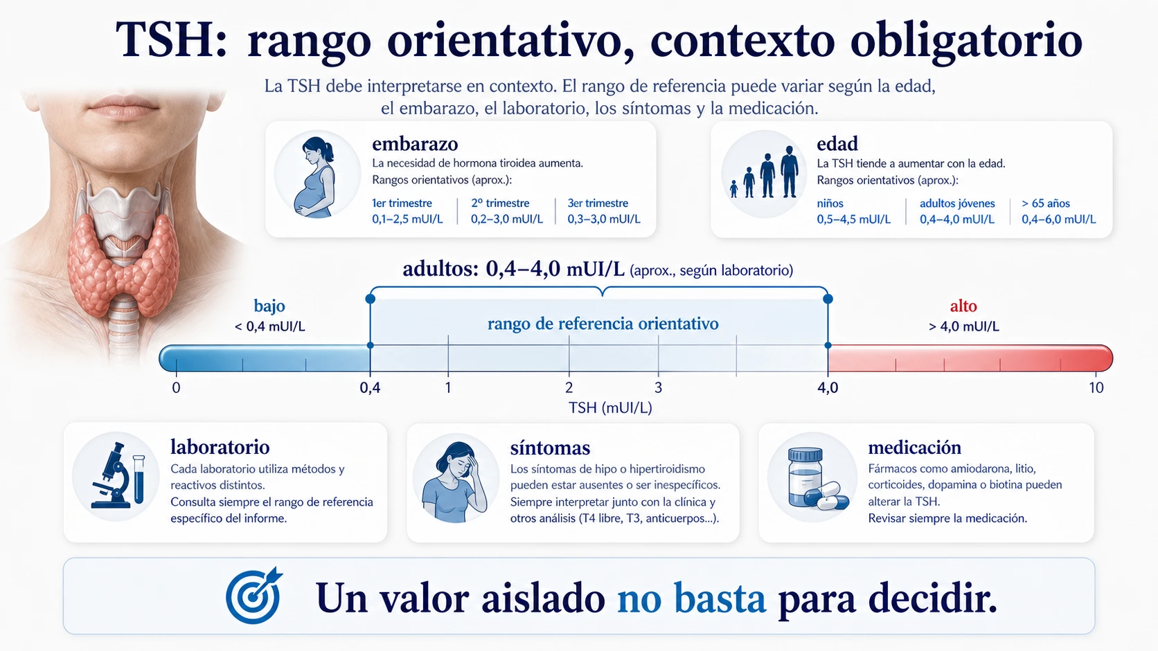 Rango orientativo de TSH en adultos con contexto de embarazo edad laboratorio sintomas y medicacion