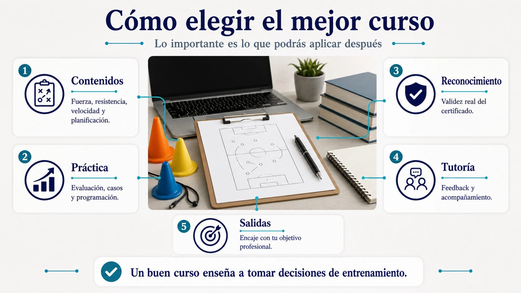 Checklist para elegir curso de preparador físico con contenidos práctica reconocimiento tutoría y salidas
