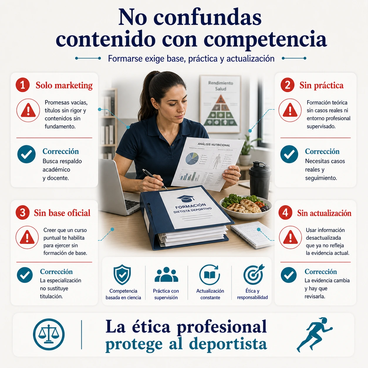 Errores comunes al formarte como dietista deportivo como solo marketing falta de práctica falta de base oficial y falta de actualización