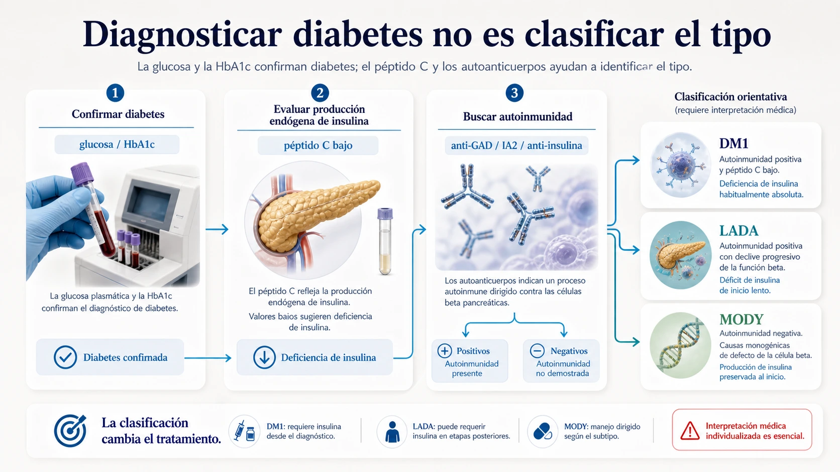 Diagnostico de diabetes tipo 1 con glucosa hemoglobina glicosilada peptido C bajo y autoanticuerpos
