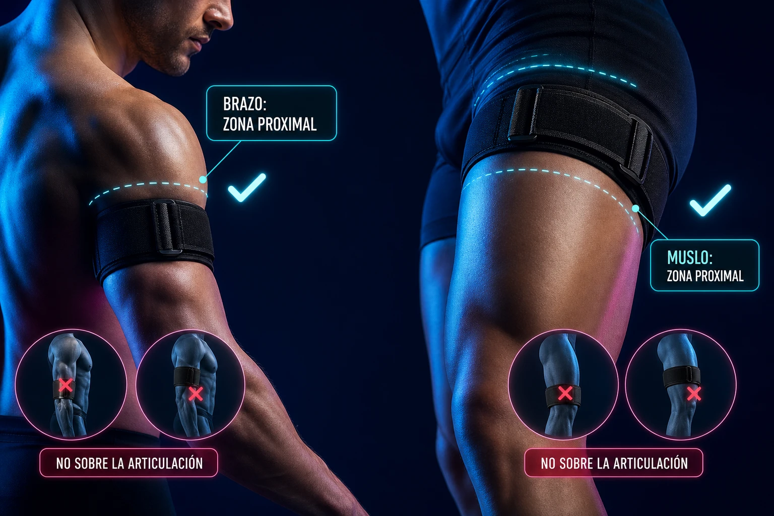Colocación proximal de los manguitos BFR en brazos y piernas