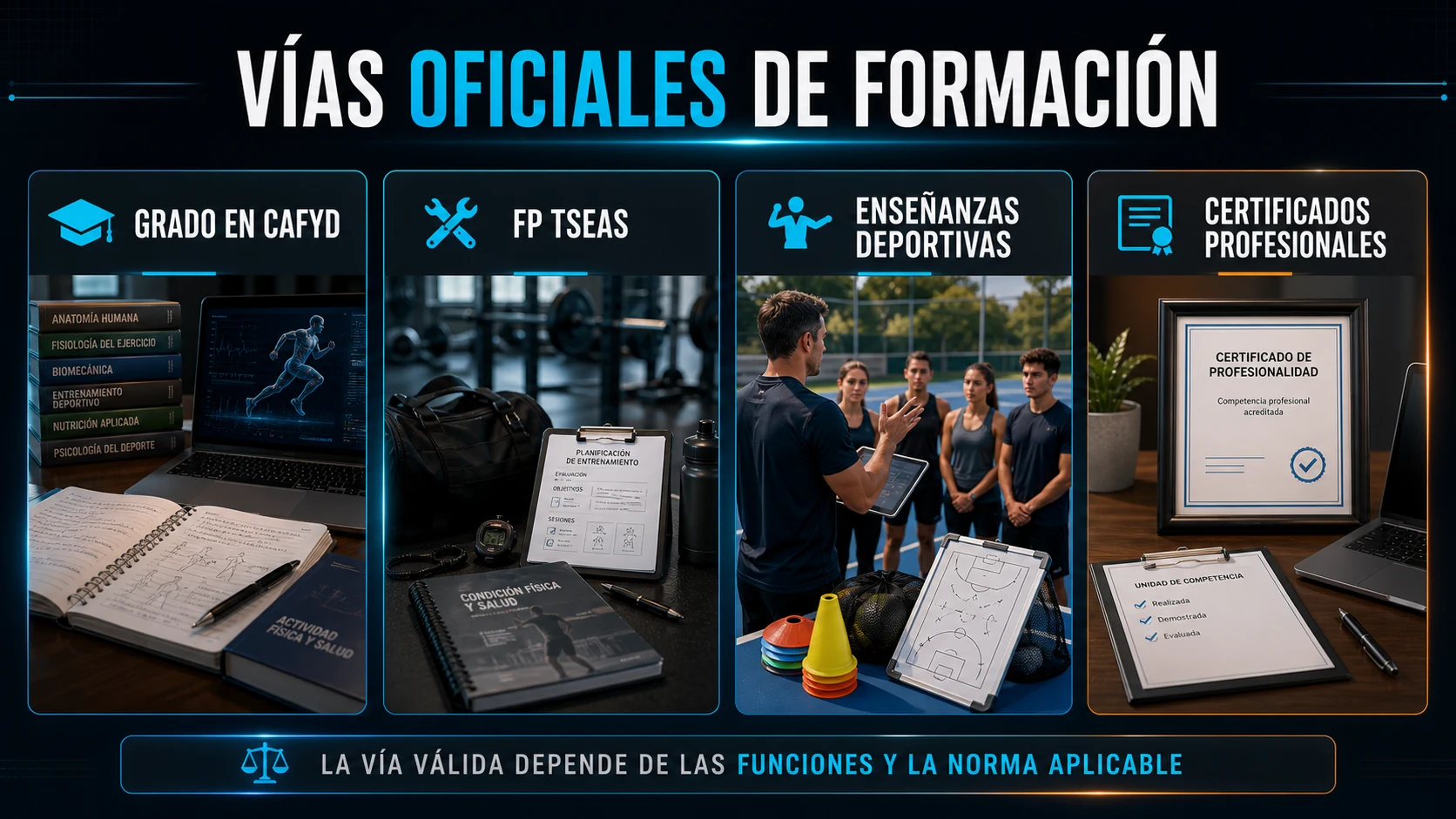 Vías oficiales de formación para ejercer profesiones del deporte según funciones y normativa aplicable