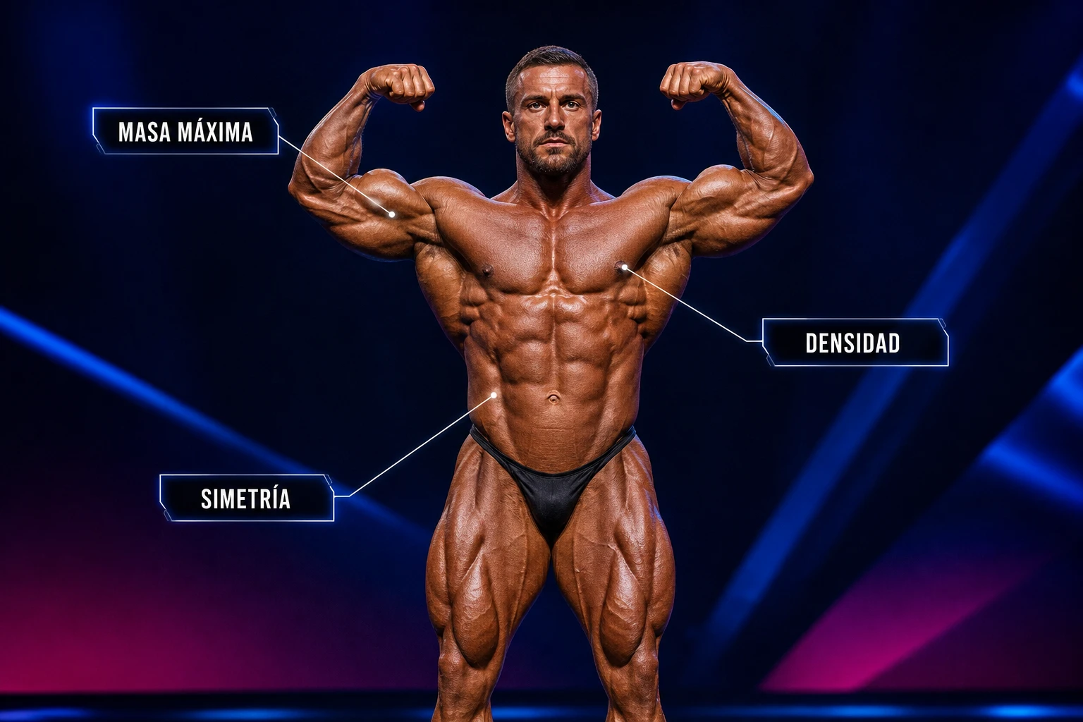 Categoría Open de culturismo masculino caracterizada por masa máxima, densidad y simetría