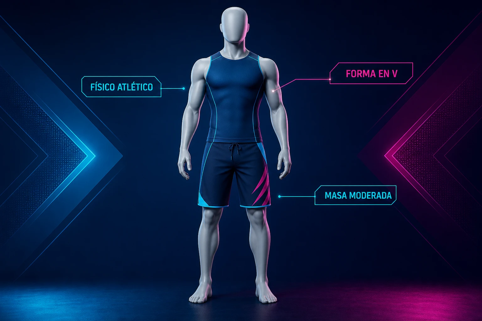 Men’s Physique con físico atlético, forma en V y masa muscular moderada