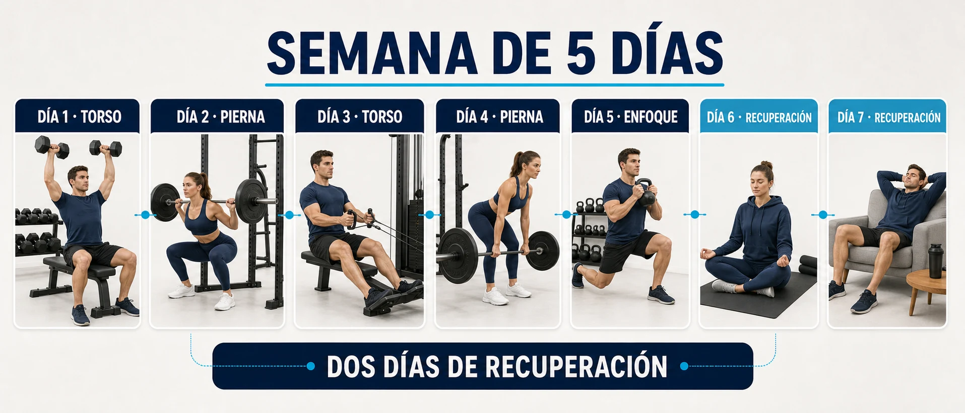 Distribución semanal de cinco días de entrenamiento y dos de recuperación