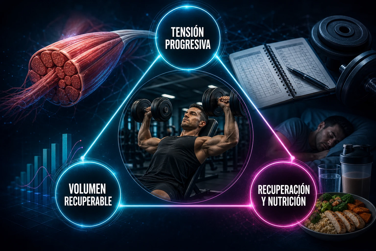 Tensión progresiva, volumen recuperable y recuperación como pilares para ganar masa muscular