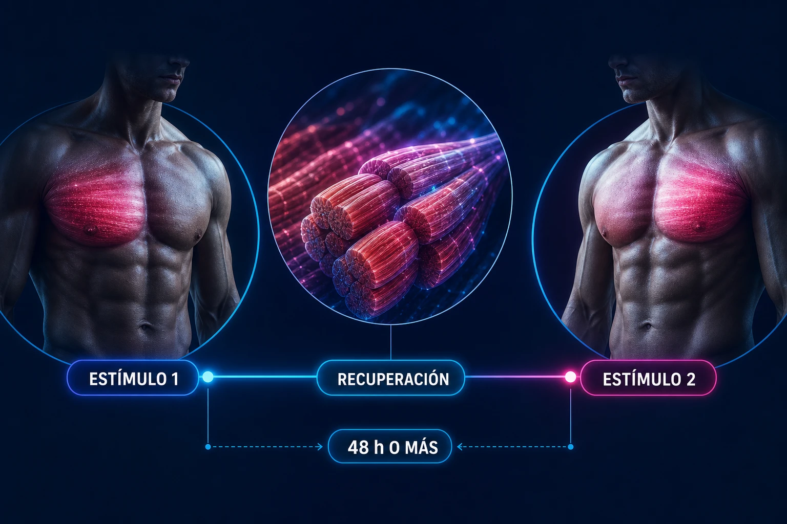 Dos estímulos semanales para un grupo muscular separados por al menos 48 horas