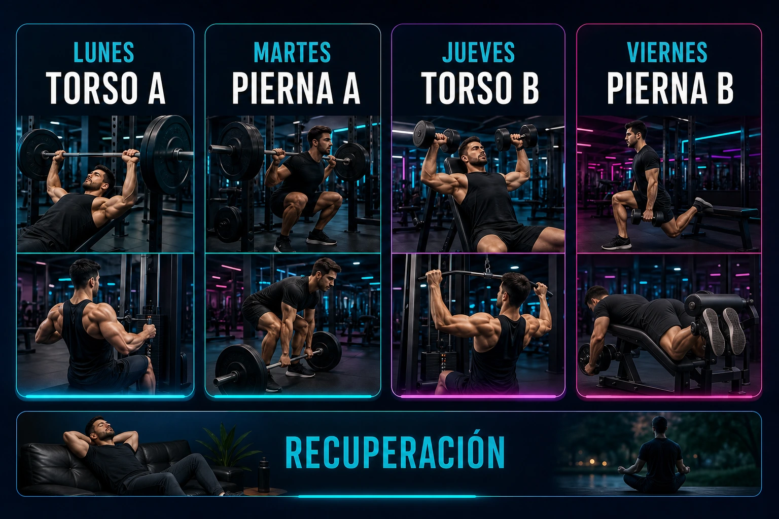 Rutina Torso Pierna de cuatro días con frecuencia dos