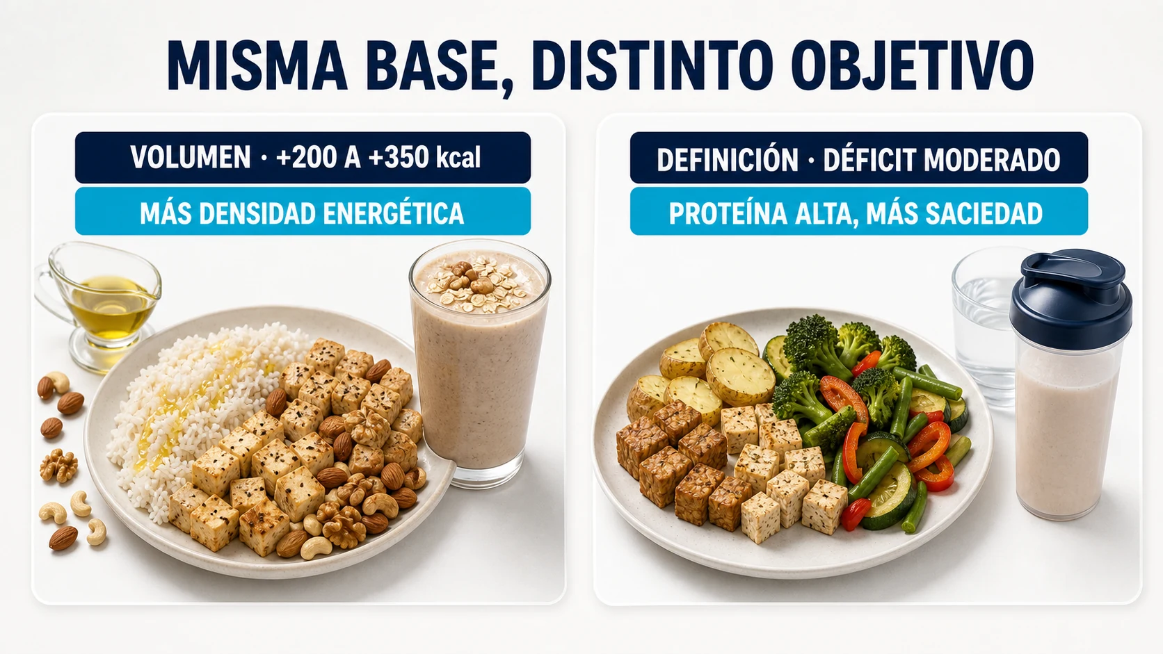 Comparación de densidad energética y saciedad en volumen y definición vegana