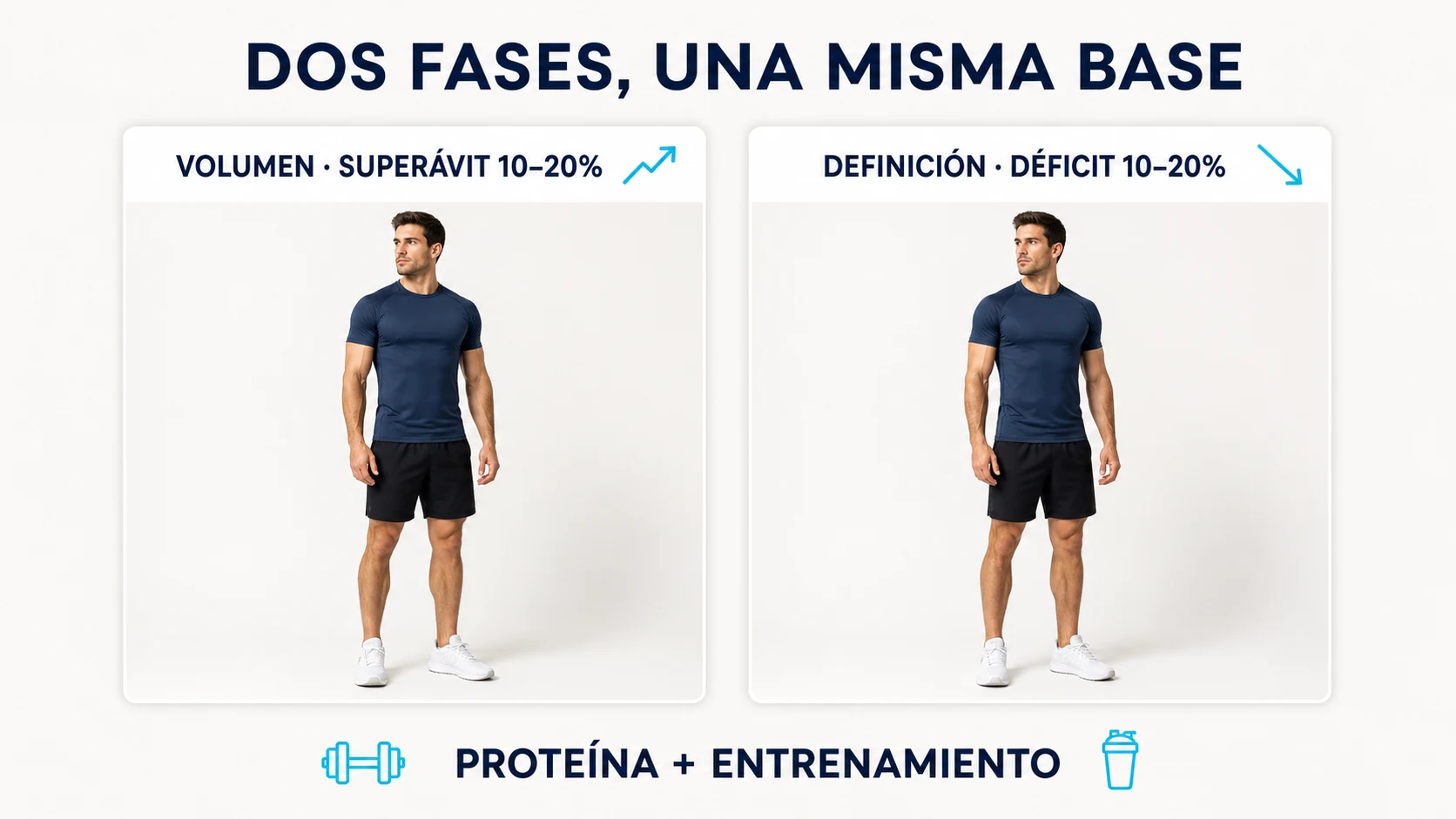 Comparación entre superávit en volumen y déficit en definición con proteína y entrenamiento