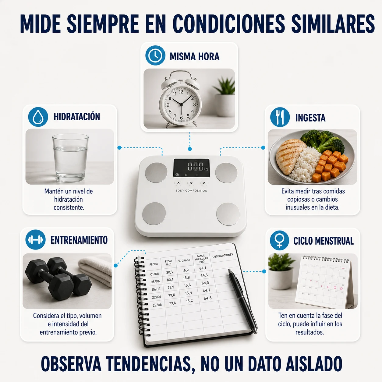 Factores que deben mantenerse similares al medir la composición corporal