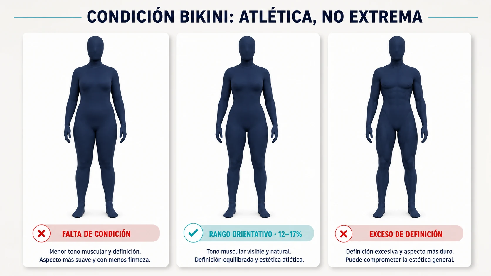 Rango orientativo de condición corporal para la categoría Bikini Fitness