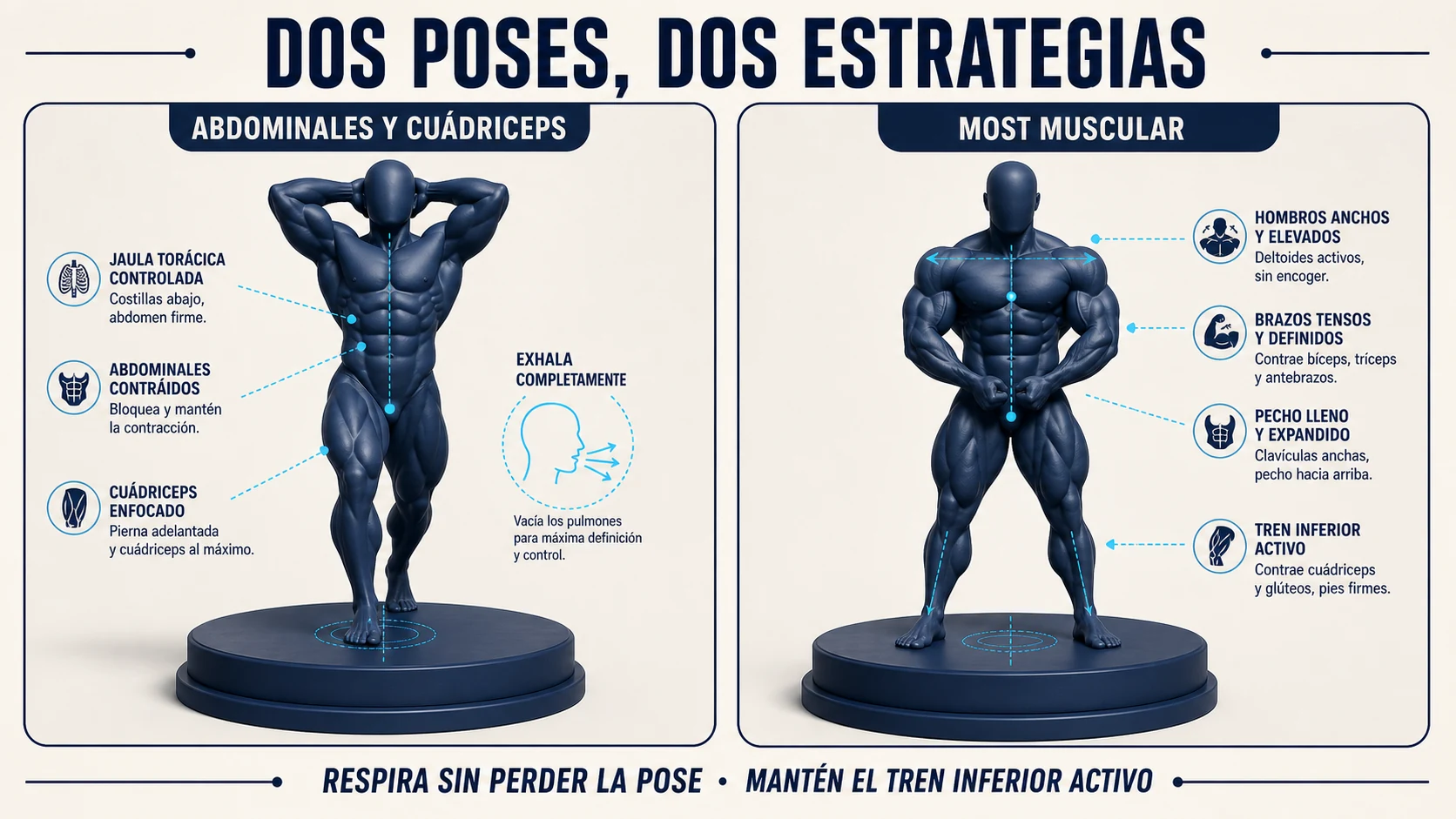 Comparación de las poses abdominales y cuádriceps y Most Muscular
