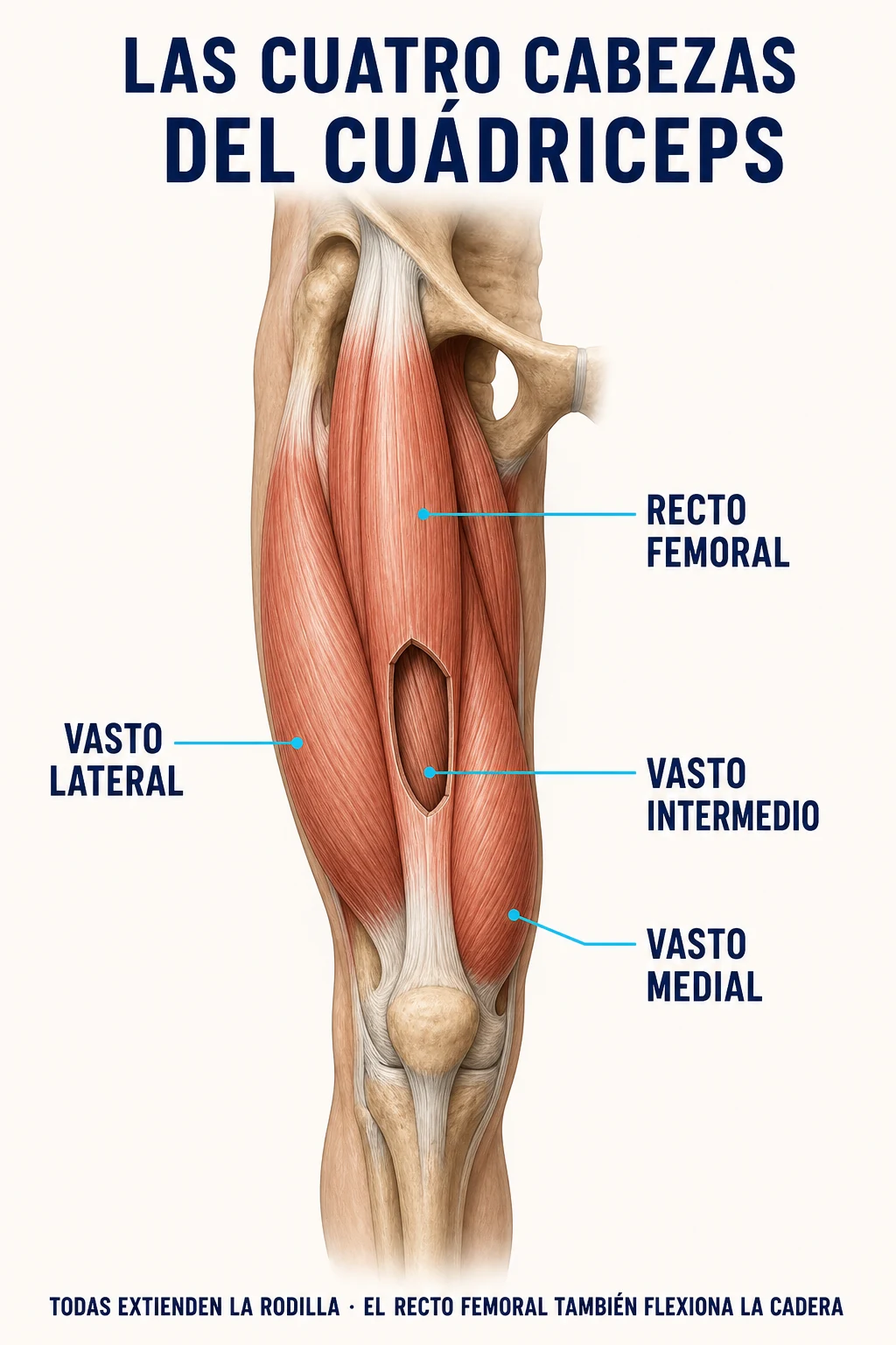 Recto femoral, vasto lateral, vasto medial y vasto intermedio
