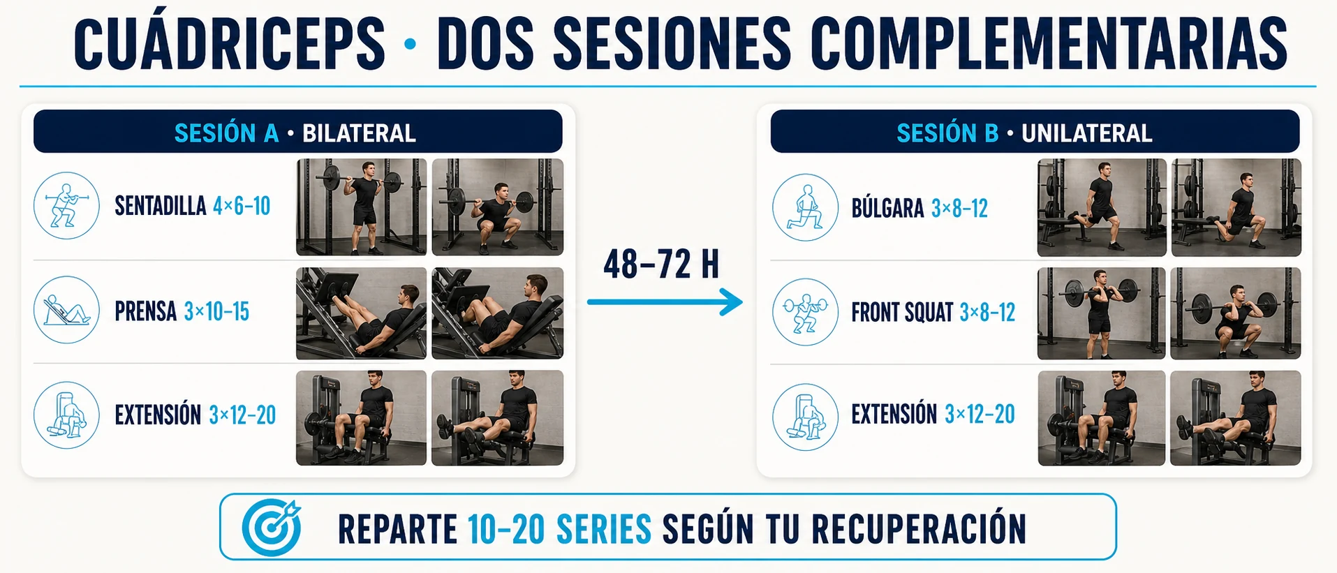 Dos sesiones complementarias para distribuir el volumen de cuádriceps