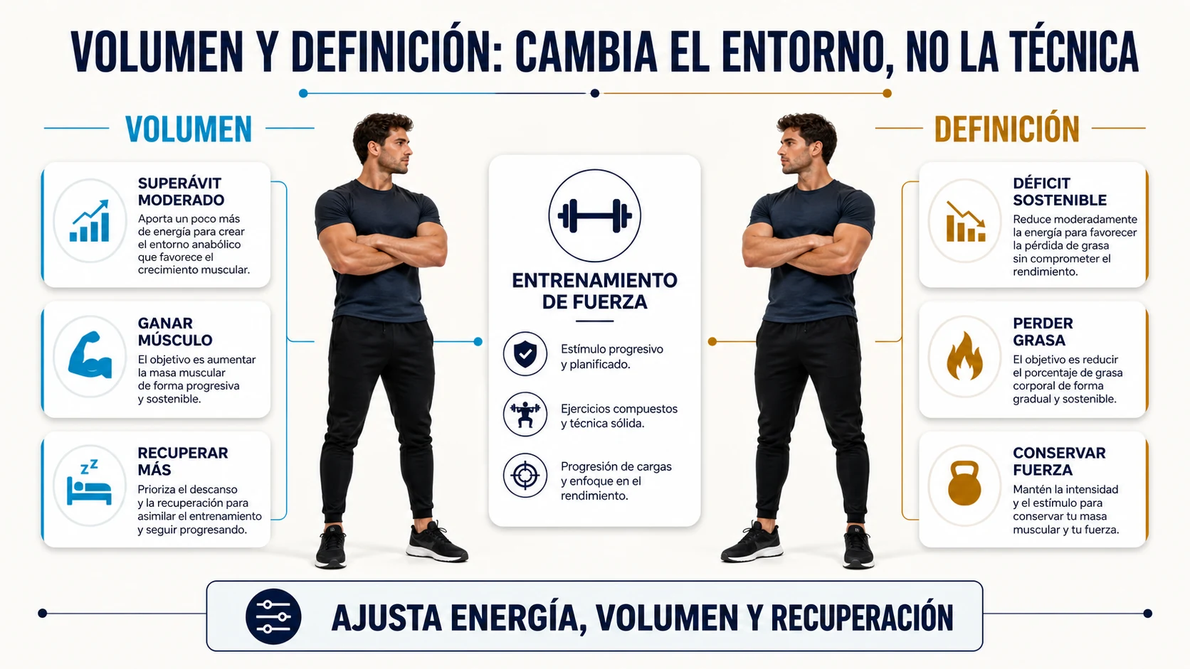 Comparación entre una fase de volumen y una fase de definición manteniendo el entrenamiento de fuerza