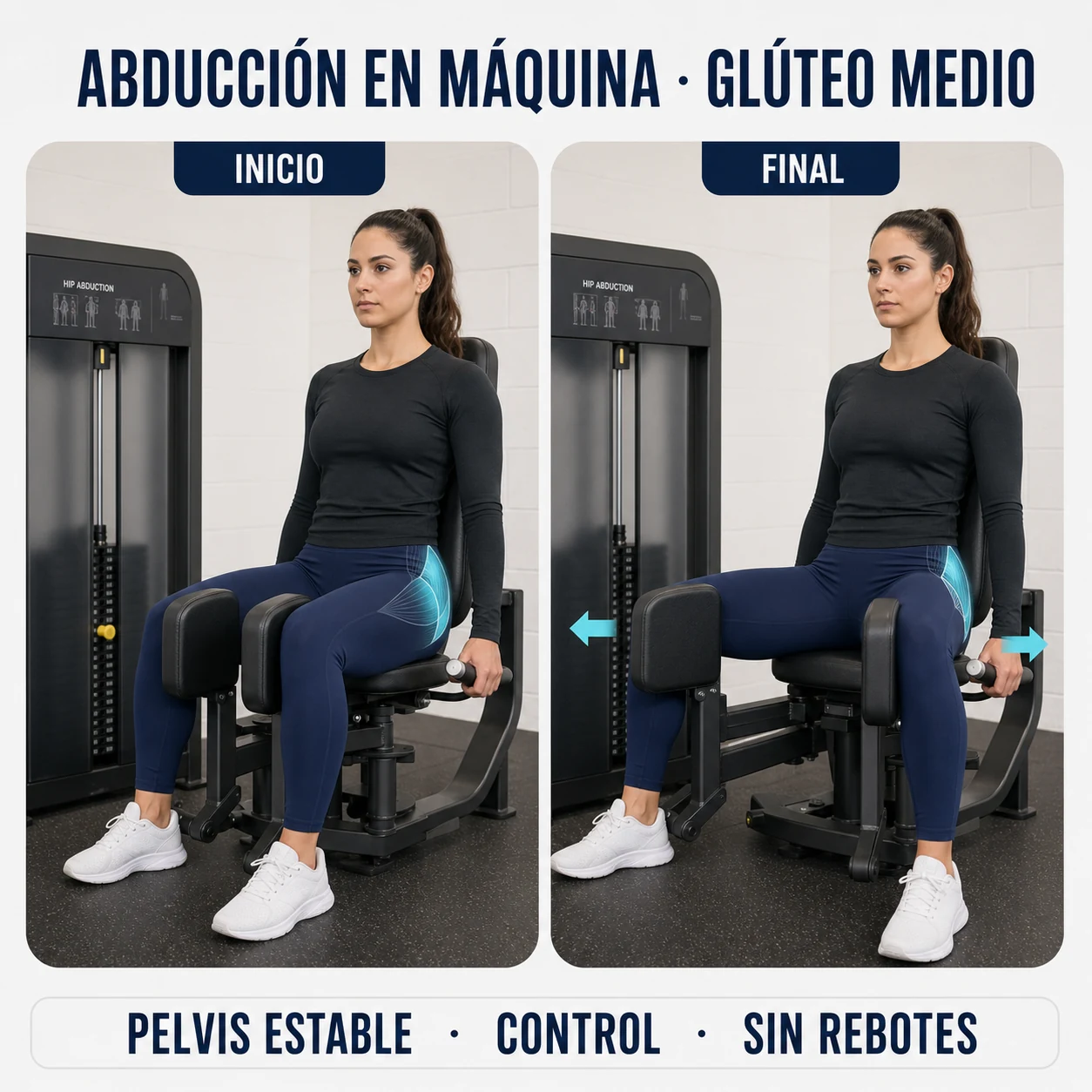 Ejecución de la abducción de cadera en máquina para el glúteo medio