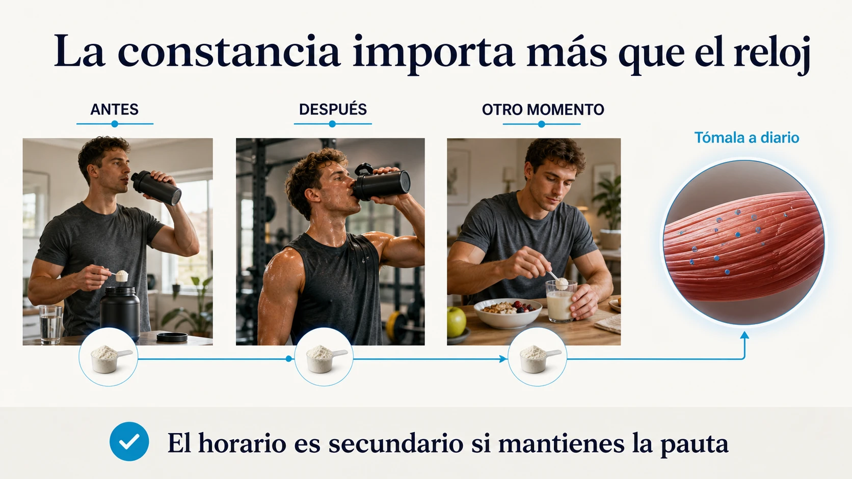 Importancia de la constancia diaria frente al momento exacto de tomar creatina