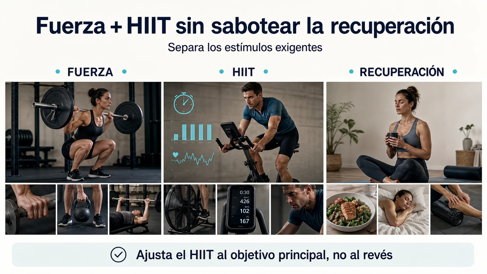 Distribución semanal de fuerza y HIIT para reducir interferencias y favorecer la recuperación