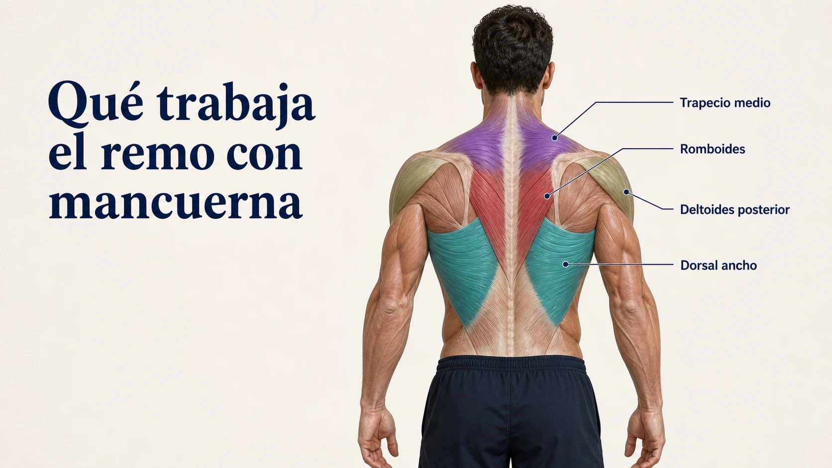 Músculos principales implicados en el remo unilateral con mancuerna