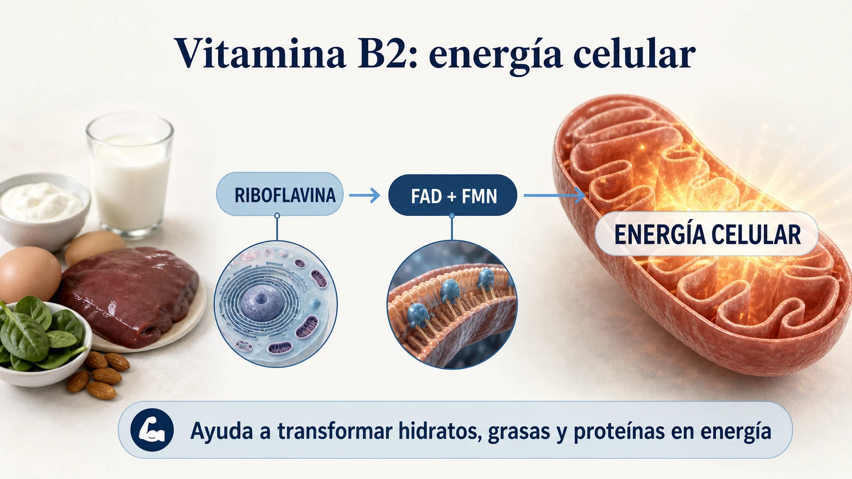 Vitamina B2 como precursora de FAD y FMN en la producción celular de energía
