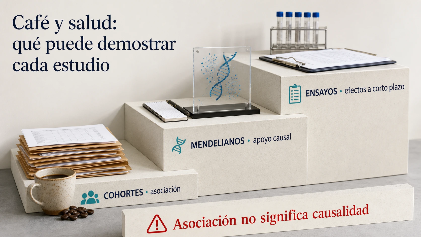 Jerarquía de evidencia sobre café y salud desde asociaciones observacionales hasta ensayos