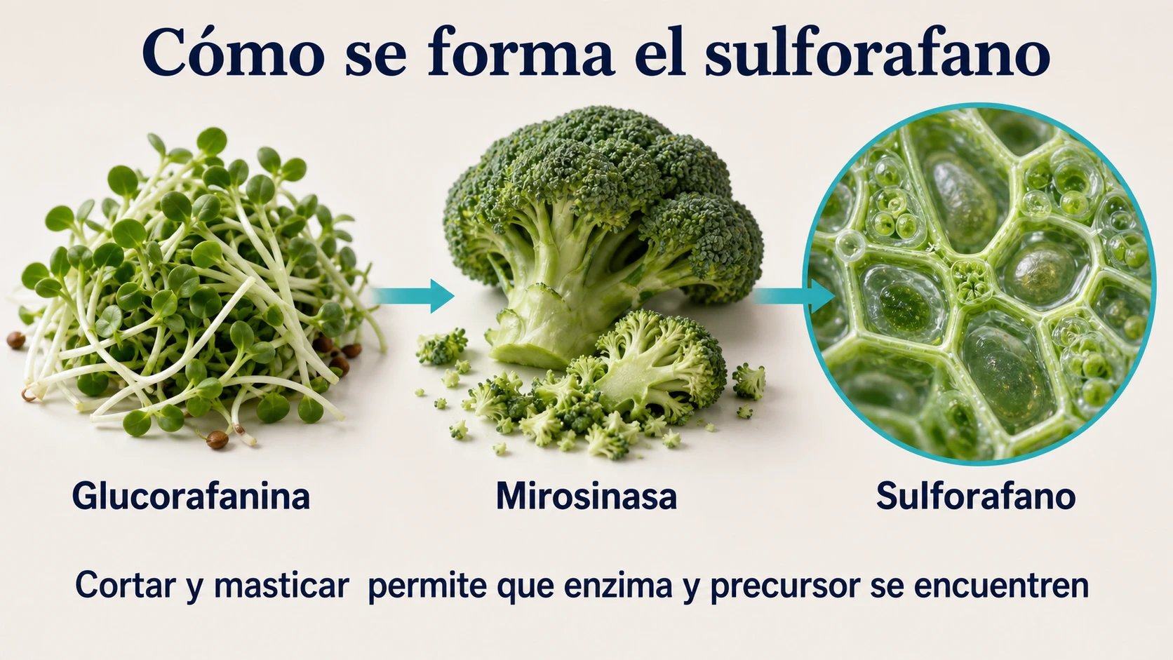 Conversión de glucorafanina en sulforafano mediante la enzima mirosinasa