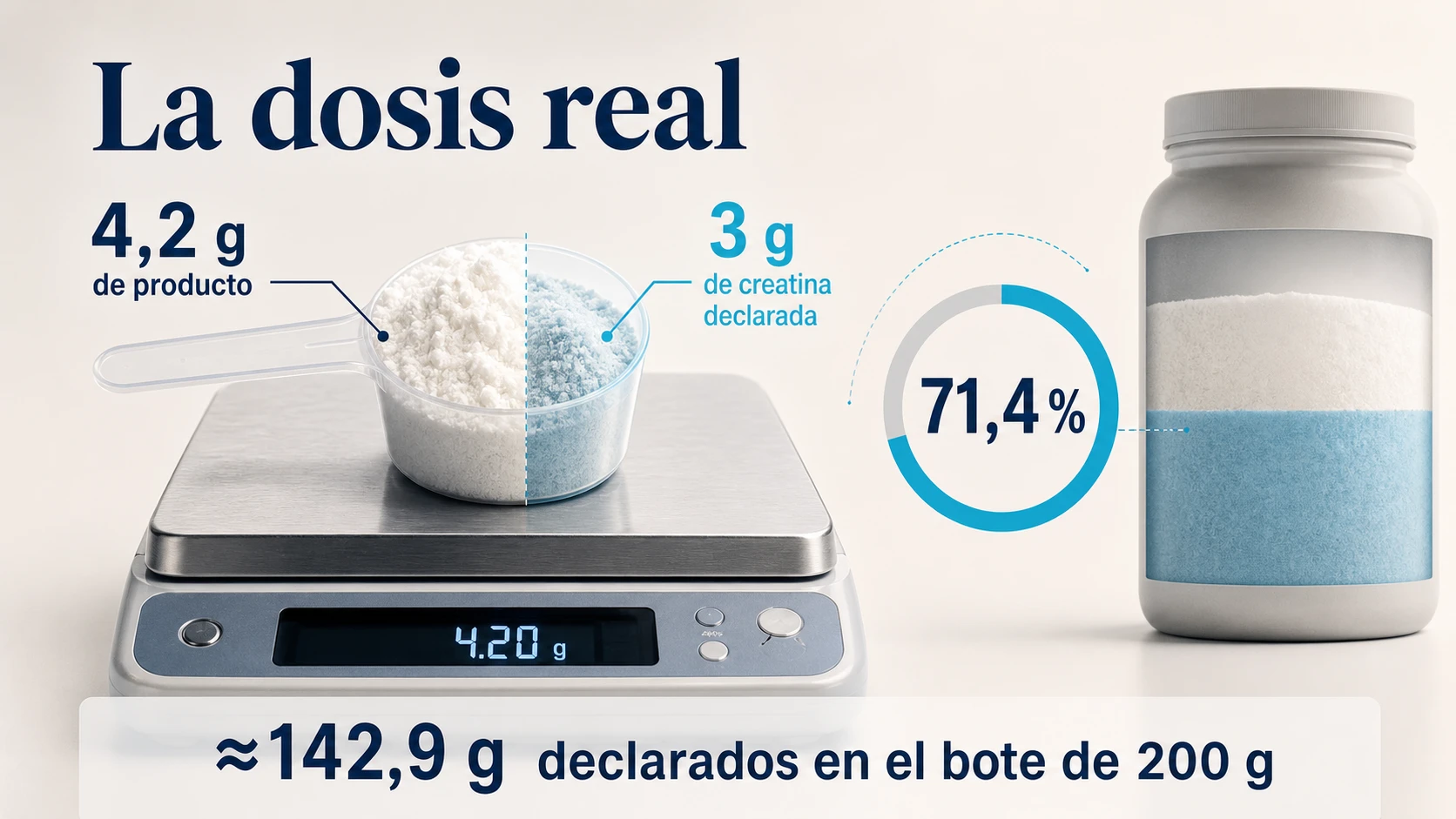 Equivalencia entre 4,2 gramos de producto y 3 gramos de creatina declarada