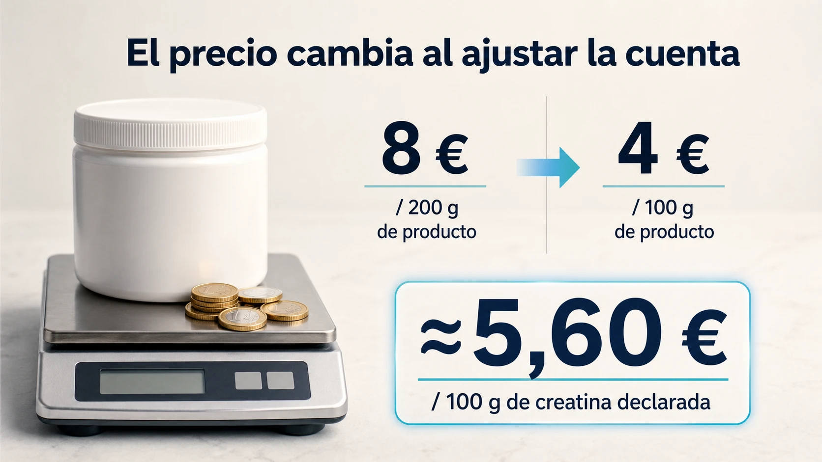 Comparación entre el precio por producto y el precio por 100 gramos de creatina declarada
