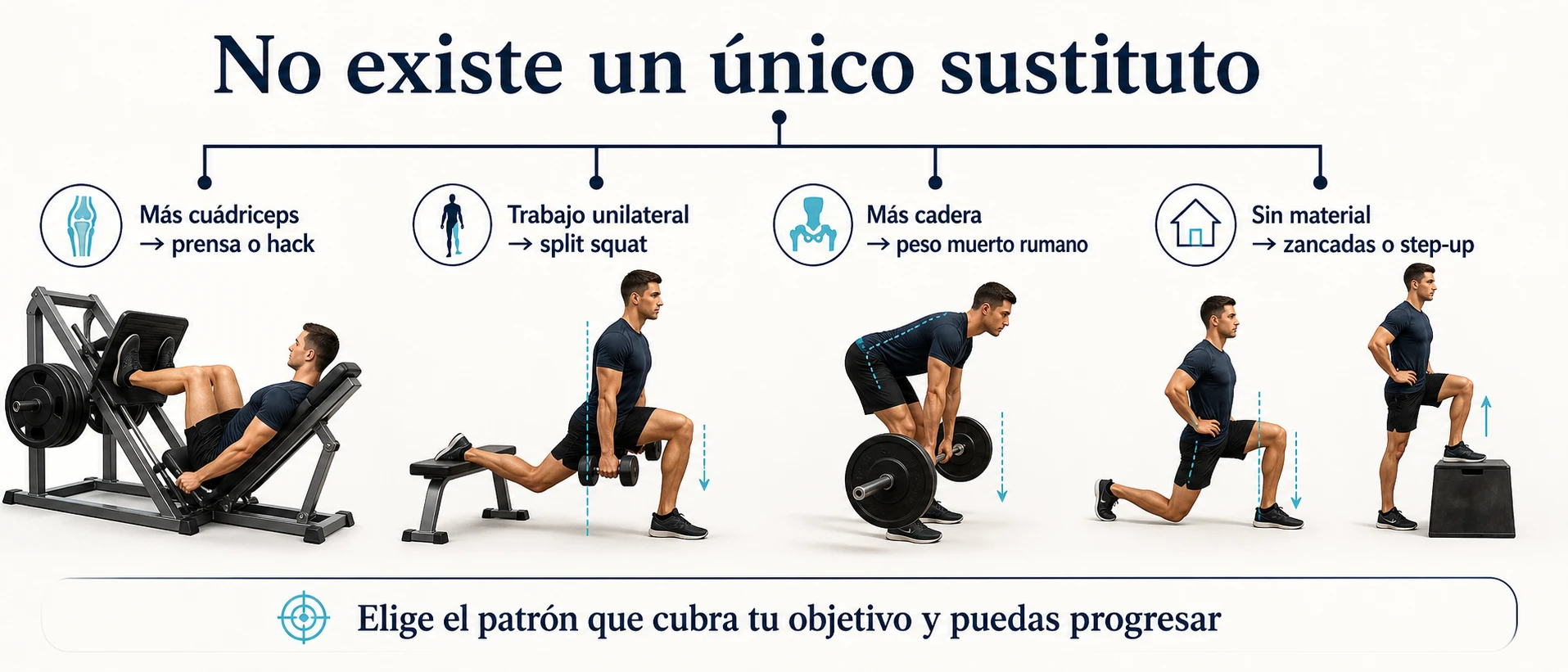 Árbol de decisión para elegir una alternativa a la sentadilla según objetivo y limitación
