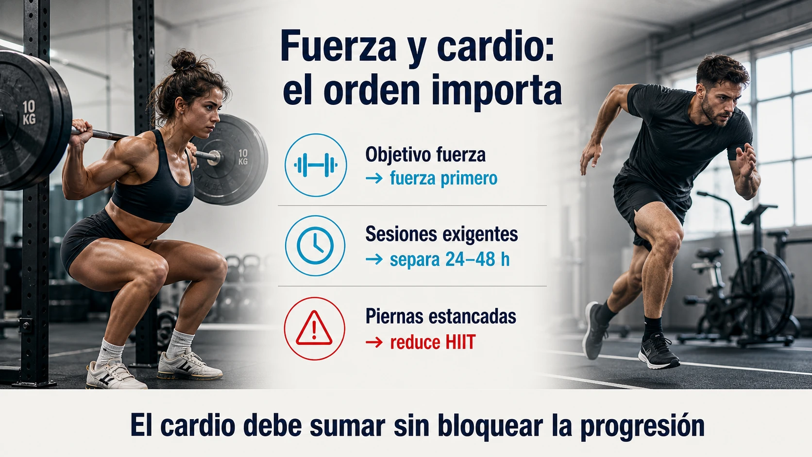 Reglas para combinar fuerza y cardio reduciendo la interferencia y gestionando la fatiga