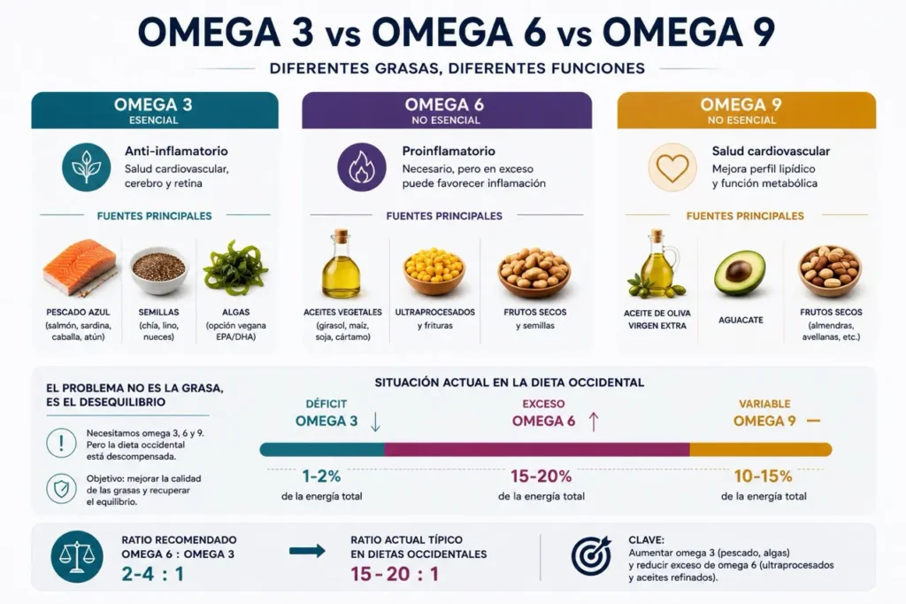 Diferencia entre omega 3, omega 6 y omega 9