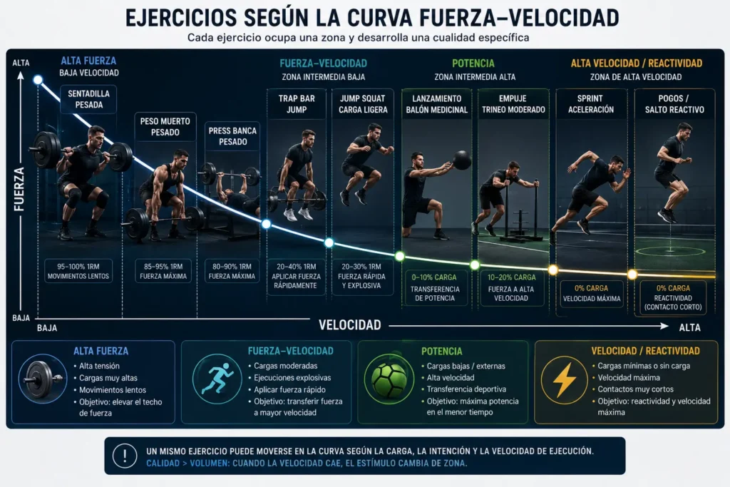 Ejercicios de fuerza y velocidad según la zona de la curva