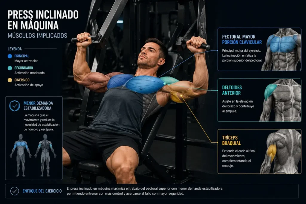 Qué músculos trabaja el press inclinado en máquina
