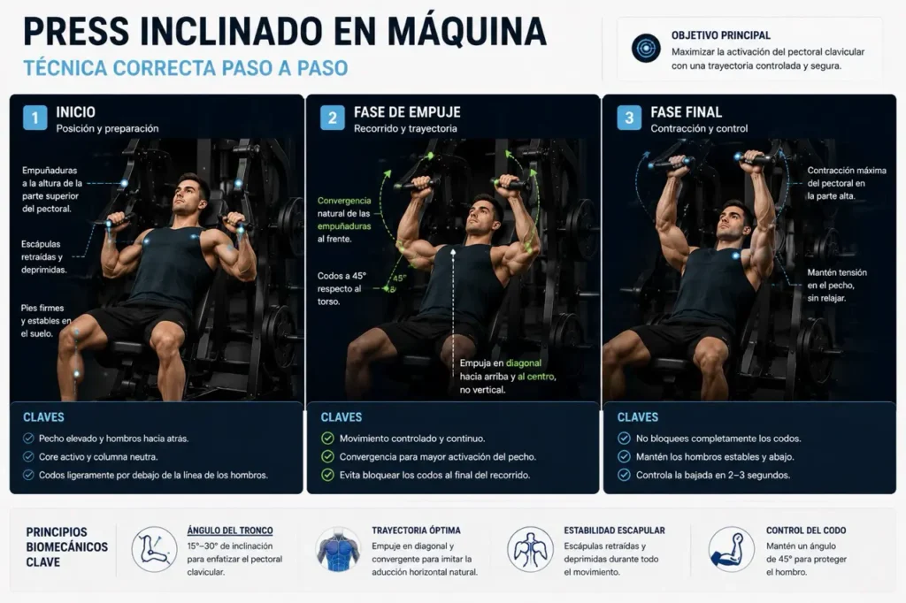 Técnica correcta del press inclinado en máquina