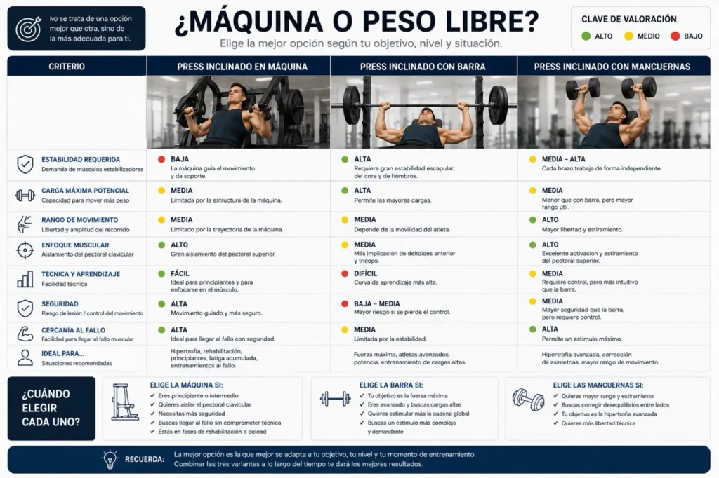 press inclinado elegir máquina o peso libre