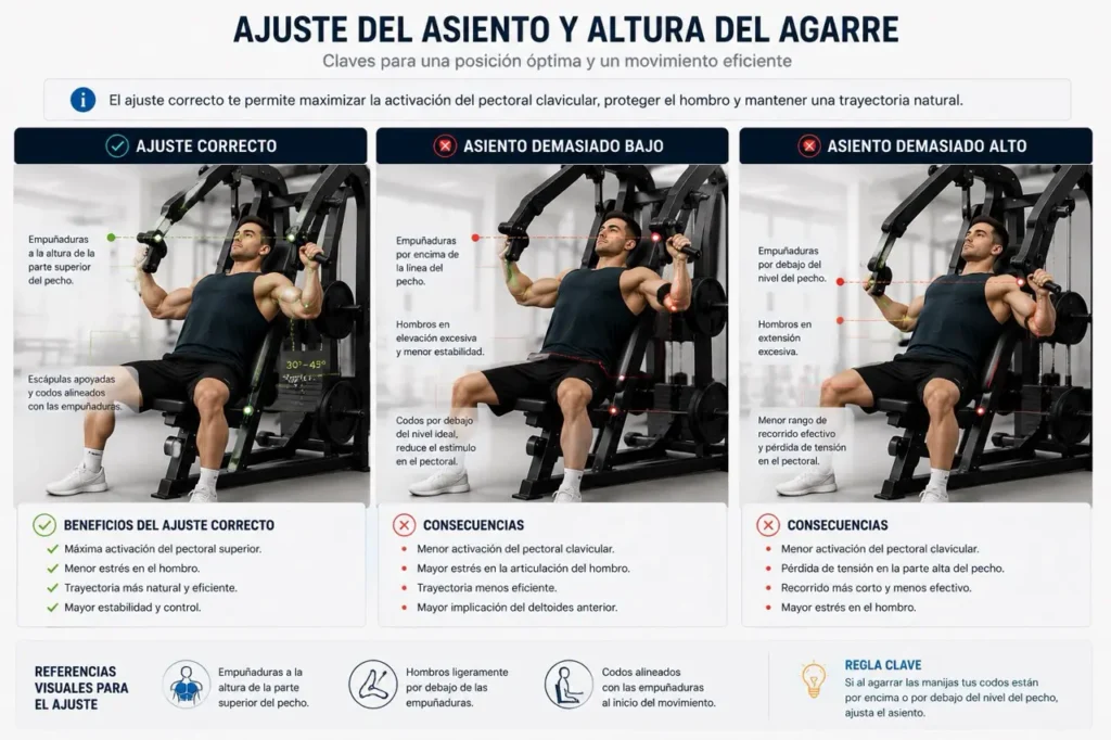 press inclinado en máquina ajuste asiento y altura agarre