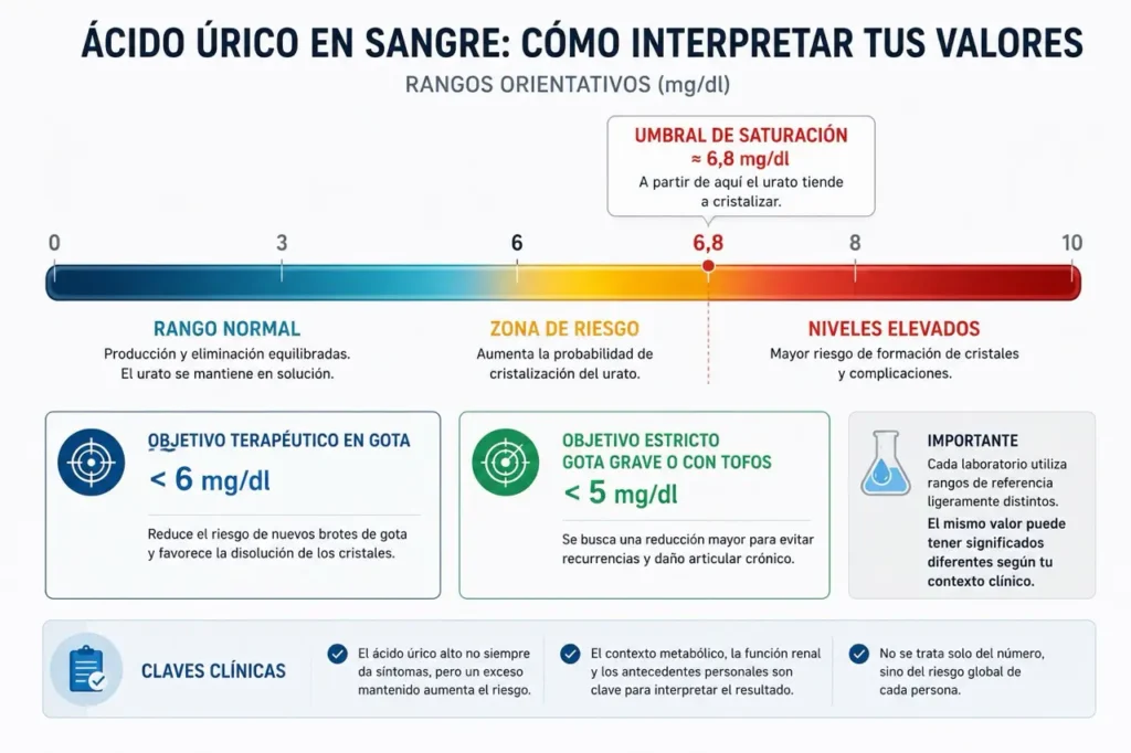 valores ácido úrico interpretar analítica