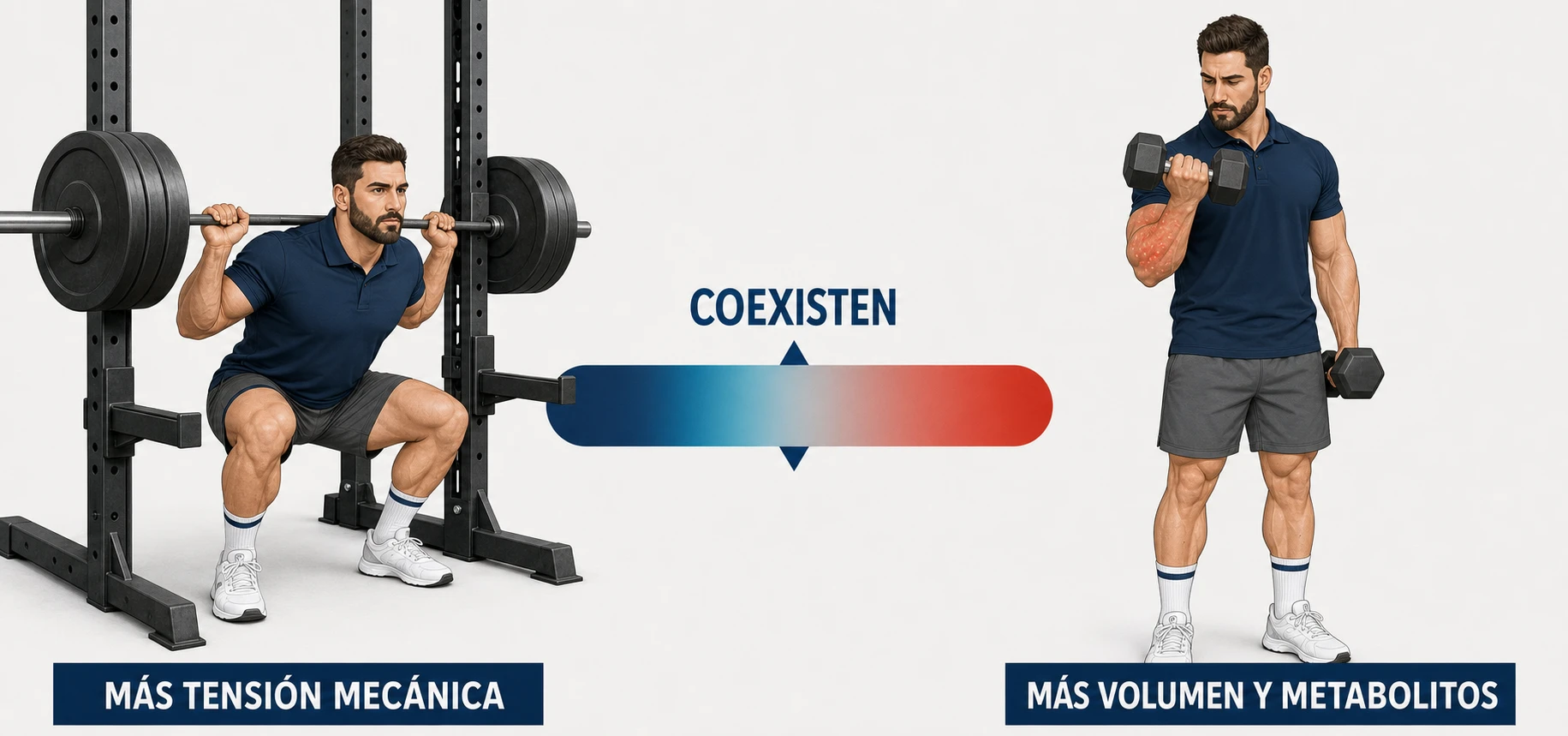 Continuo entre estímulo miofibrilar por tensión mecánica y sarcoplásmico por volumen y metabolitos
