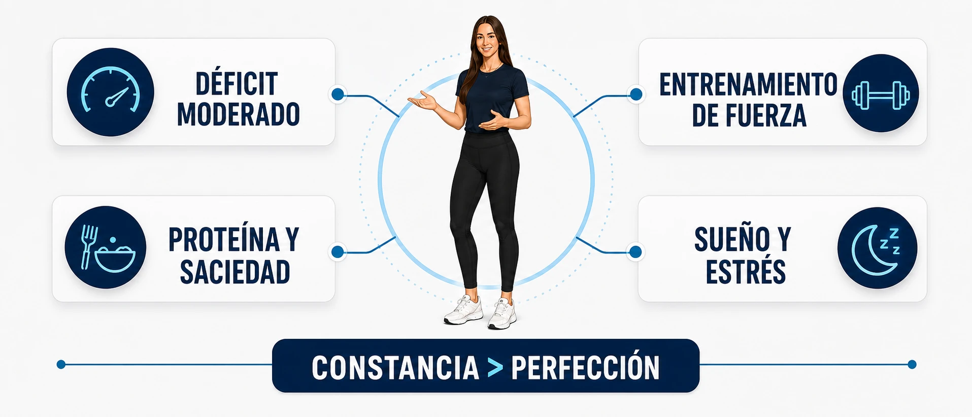 Cuatro pilares para perder grasa de forma sostenible: déficit moderado, fuerza, alimentación y recuperación