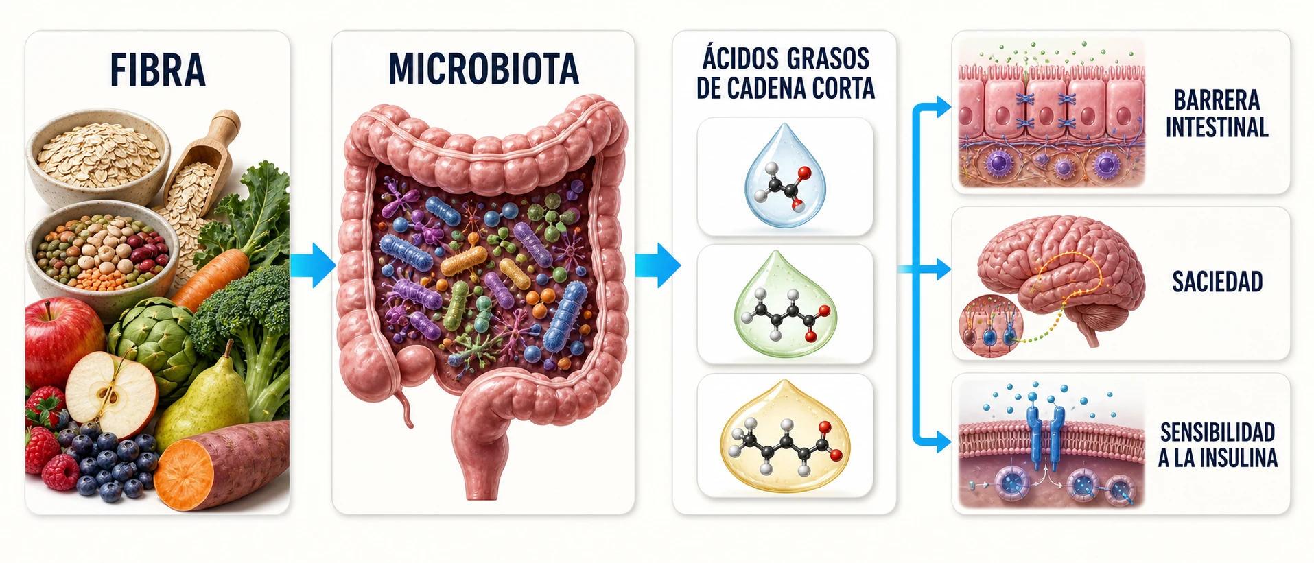 Fermentación de fibra por la microbiota y producción de ácidos grasos de cadena corta