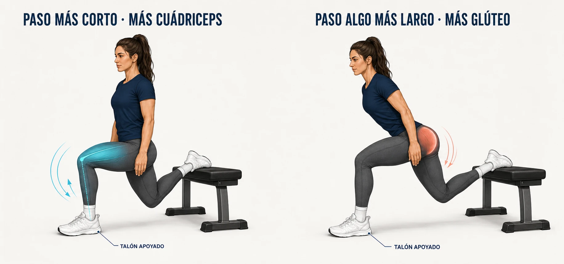 Comparación del énfasis muscular en la sentadilla búlgara según la longitud del paso