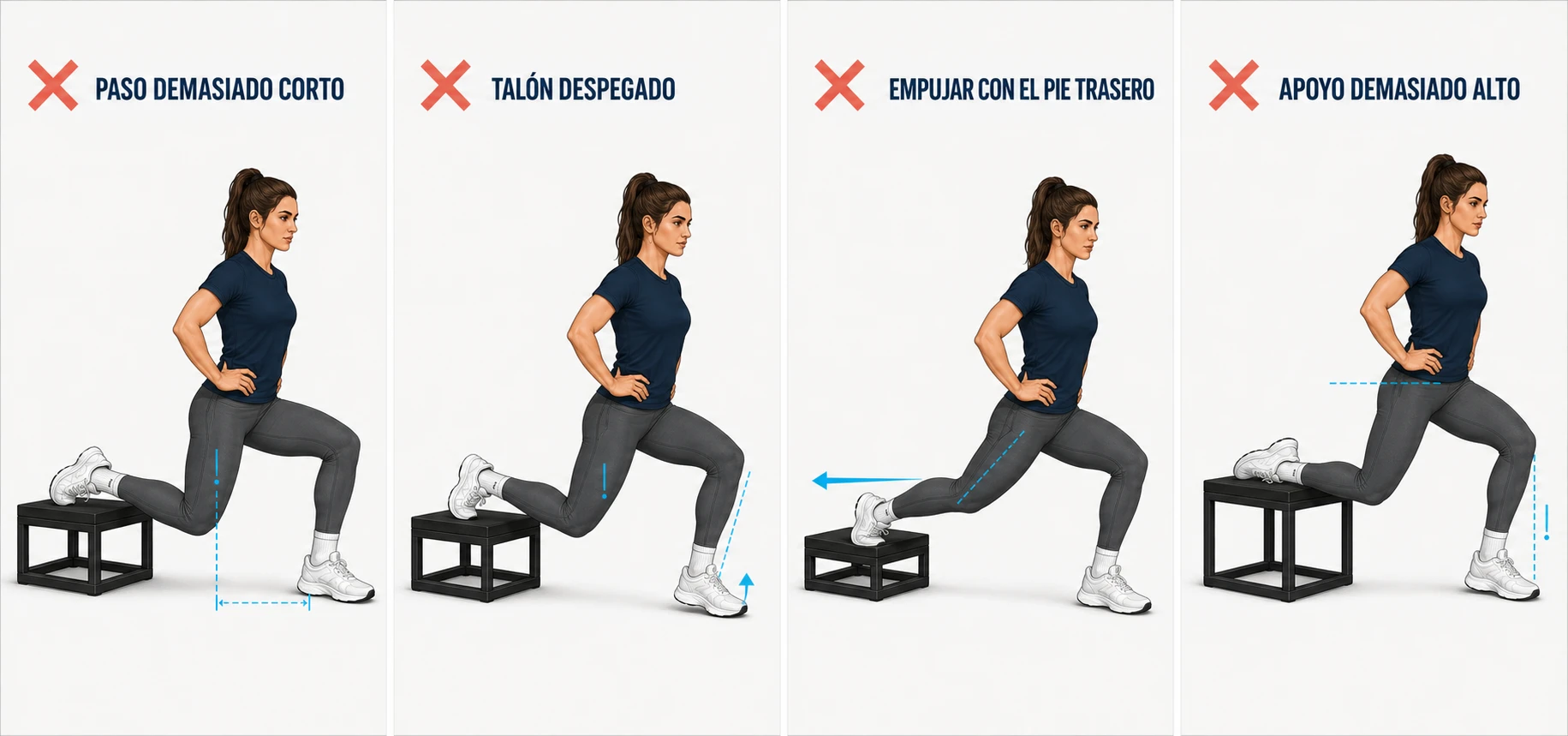 Errores comunes de colocación y apoyo en la sentadilla búlgara